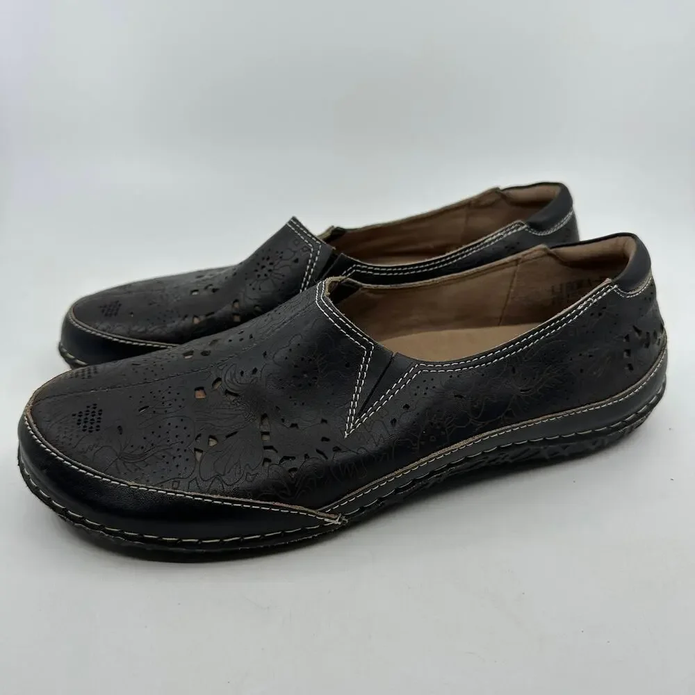 LArtiste Shoes Libora WMNS 42B Black Brown Floral Leather Slip On Comfort Boho